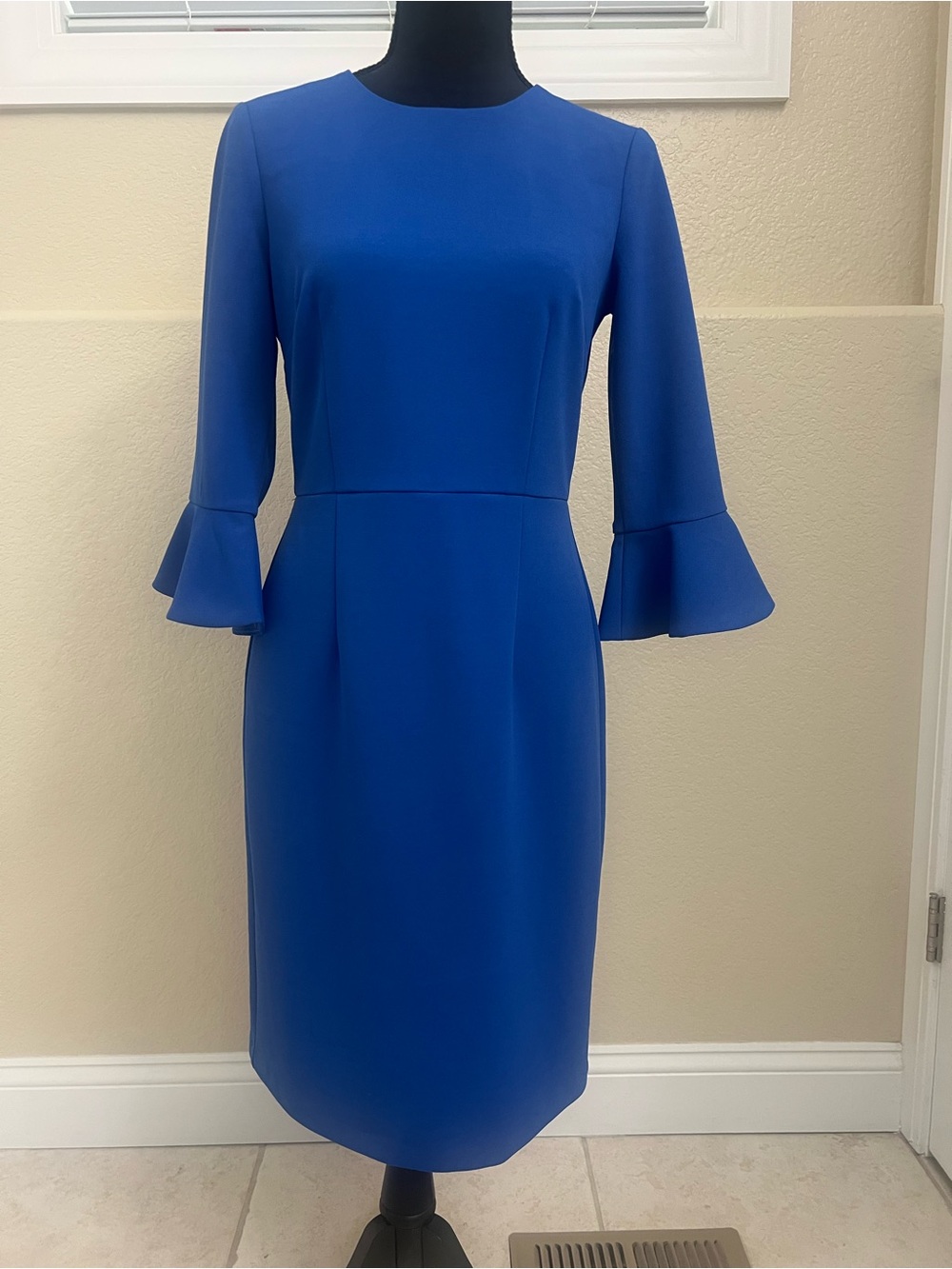 Donna Morgan Royal Blue Midi Dress with Bell Sleeves